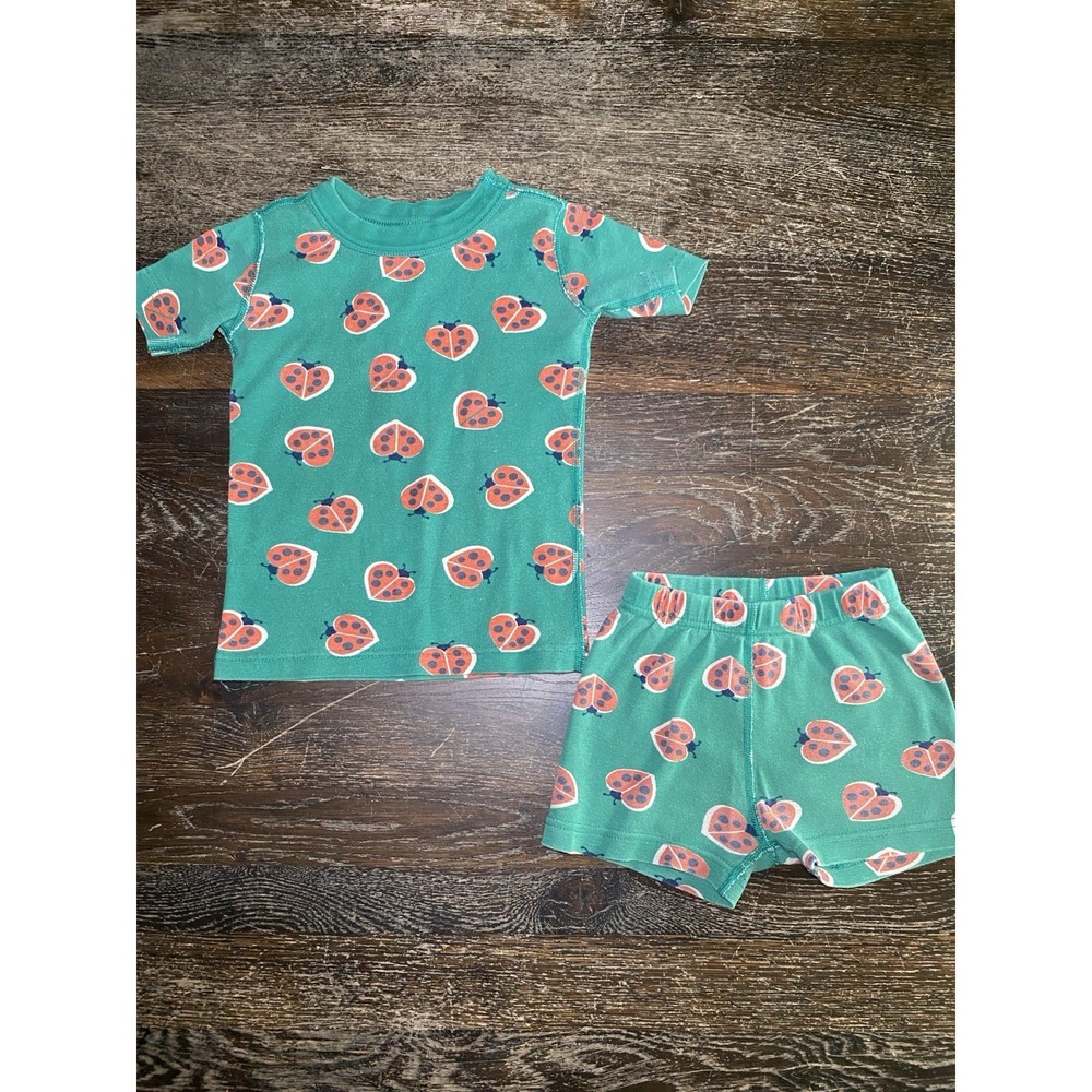 HANNA ANDERSSON Green Ladybug Graphic 2 Piece SHORT JOHN PAJAMAS Sz 4